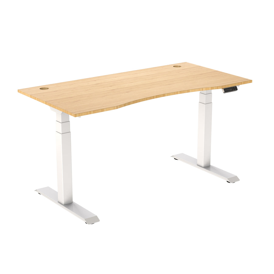 FlexiSpot E7 Premium Ergonomic Office Standing Desk WFH - 1400x700mm - Bamboo Curve Tabletop - Dual Motors - 3 Stage Height Range 580-1230mm - Programmable Height Memory Control - Anti-Collision Function - Weight Capacity 125kg