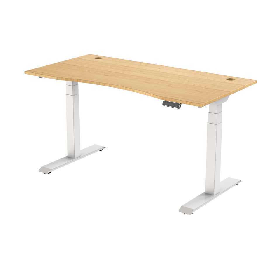 FlexiSpot E7 Premium Ergonomic Office Standing Desk WFH - 1400x700mm - Bamboo Curve Tabletop - Dual Motors - 3 Stage Height Range 580-1230mm - Programmable Height Memory Control - Anti-Collision Function - Weight Capacity 125kg