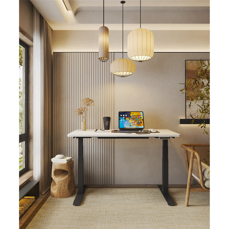 FlexiSpot E7 Premium Ergonomic Office Standing Desk WFH - 1400x700mm - Dual Motors - 3 Stage Height Range 580-1230mm - Programmable Height Memory Control - Anti-Collision Function - Weight Capacity 125kg - WhiteTable Top With Black Base Fra