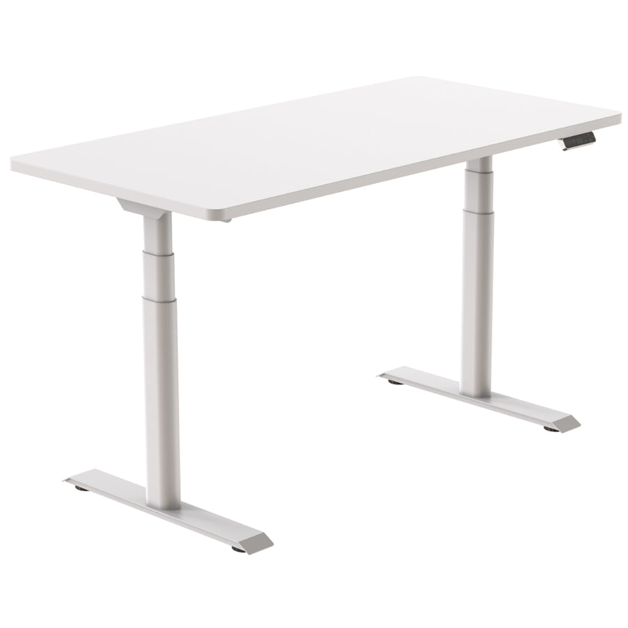 FlexiSpot E8 Premium Height Adjustable WFO & WFH Standing Desk - 1400x700mm - White Chipboard Desktop - White Oval Column Frame - Dual Motors 3-Stages - Height Range 600-1250mm - Weight Capacity 125kg, Speed 38mm/s, 3 programmable presets