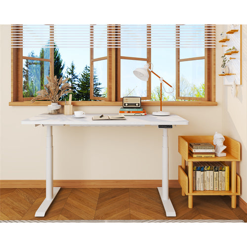 FlexiSpot E8 Premium Height Adjustable WFO & WFH Standing Desk - 1600x800mm - White Chipboard Desktop - White Oval Column Frame - Dual Motors 3-Stages - Height Range 600-1250mm - Weight Capacity 125kg, Speed 38mm/s, 3 programmable presets