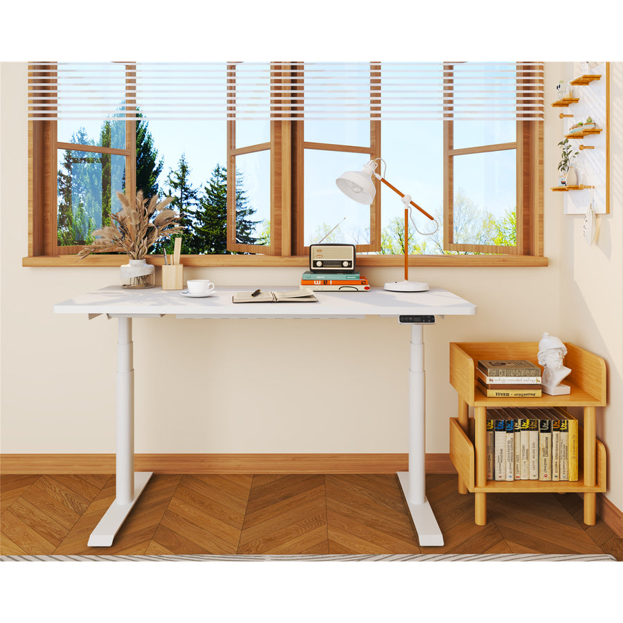 FlexiSpot E8 Premium Height Adjustable WFO & WFH Standing Desk - 1600x800mm - White Chipboard Desktop - White Oval Column Frame - Dual Motors 3-Stages - Height Range 600-1250mm - Weight Capacity 125kg, Speed 38mm/s, 3 programmable presets