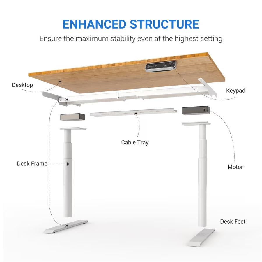 FlexiSpot E8 Premium Height Adjustable WFO & WFH Standing Desk - 1600x800mm - White Chipboard Desktop - White Oval Column Frame - Dual Motors 3-Stages - Height Range 600-1250mm - Weight Capacity 125kg, Speed 38mm/s, 3 programmable presets