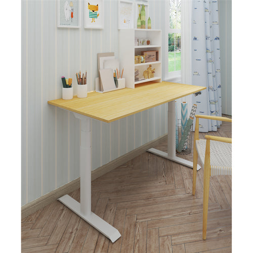 FlexiSpot E8 Premium Height Adjustable WFO & WFH Standing Desk - 1800x800mm - Honey Oak Colour Chipboard - White Oval Column Frame - Dual Motors 3-Stages - Height Range 600-1250mm - Weight Capacity 125kg, Speed 38mm/s, 3 programmable preset