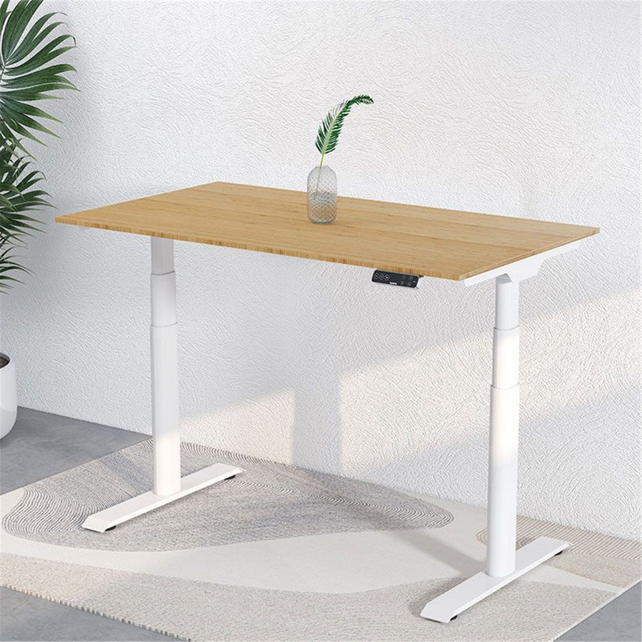 FlexiSpot E8 Premium Height Adjustable WFO & WFH Standing Desk - 1800x800mm - Honey Oak Colour Chipboard - White Oval Column Frame - Dual Motors 3-Stages - Height Range 600-1250mm - Weight Capacity 125kg, Speed 38mm/s, 3 programmable preset