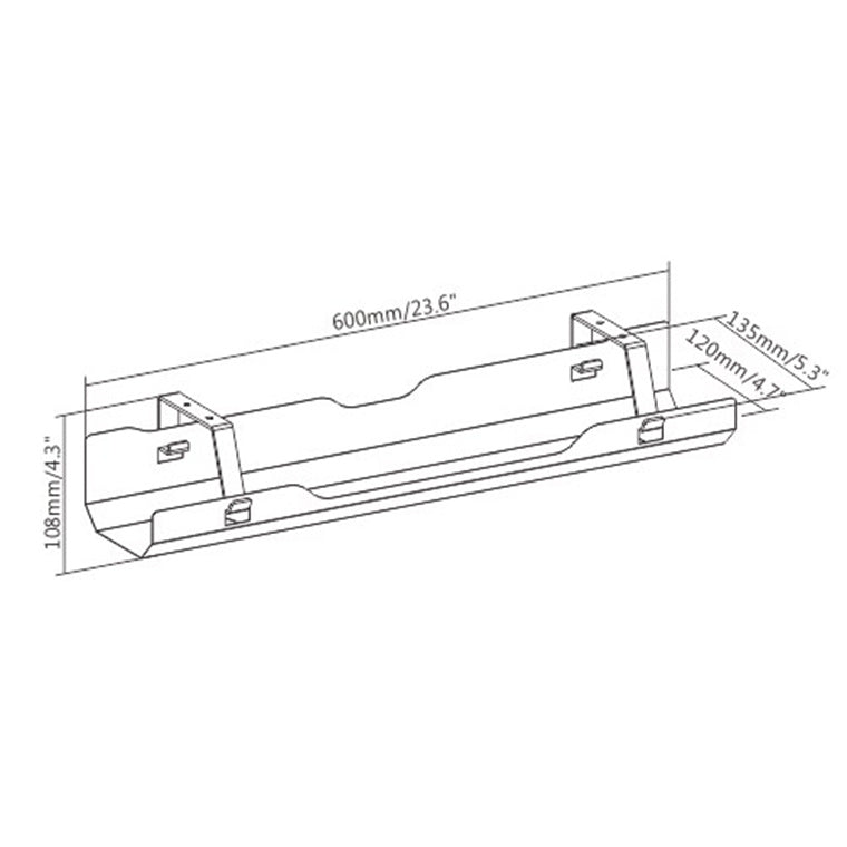 KONIC Under Desk Cable Management Tray - Black - Dimensions 600x135x108mm, Fits For Flexispot & Loctek Standing Desk