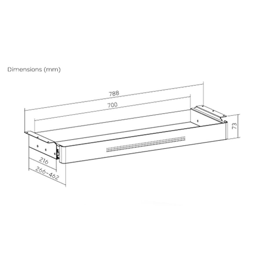 KONIC Ultra Slim Under Desk Storage Drawer - Black - Dimensions 788x266 - 462x73mm - Applicable to 1m x 0.7m or above standing desk.  Fits For Flexispot & Loctek Desk