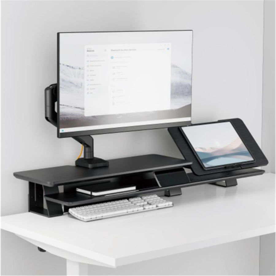 KONIC Monitor & Laptop Ergonomic Riser Stand - Black - Laptop Angle Adjustable - Dimensions 1060x275x296mm - Weight Capacity (Per layer) 35kg/10kg