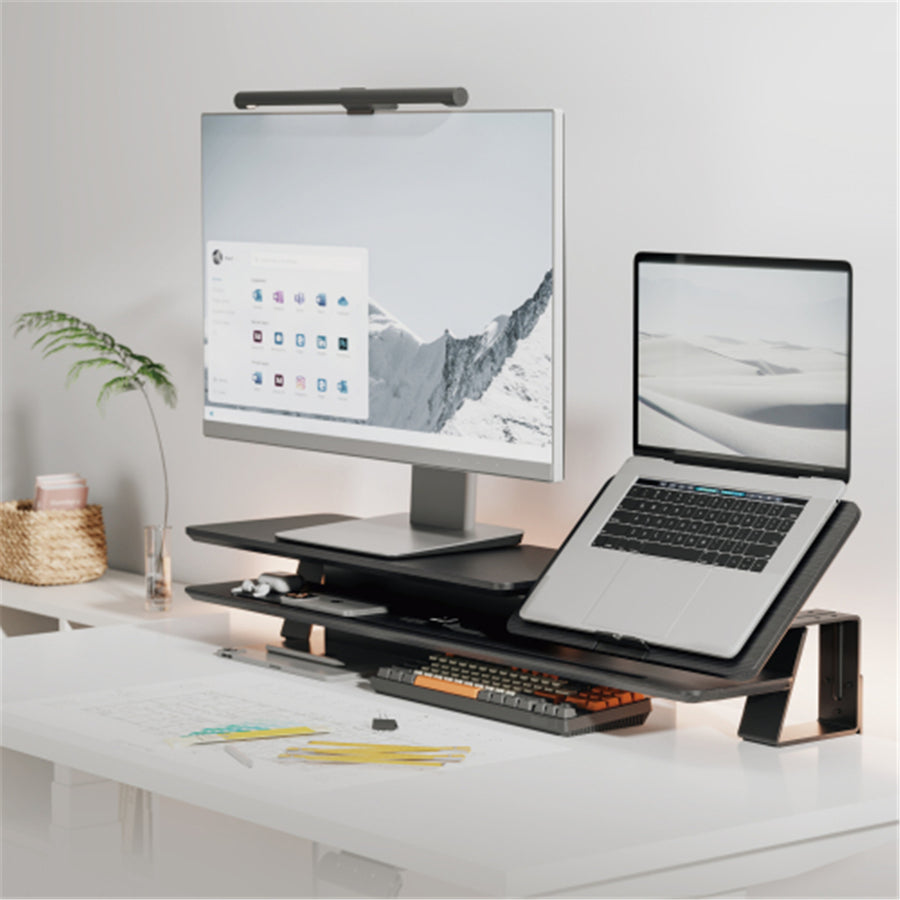 KONIC Monitor & Laptop Ergonomic Riser Stand - Black - Laptop Angle Adjustable - Dimensions 1060x275x296mm - Weight Capacity (Per layer) 35kg/10kg