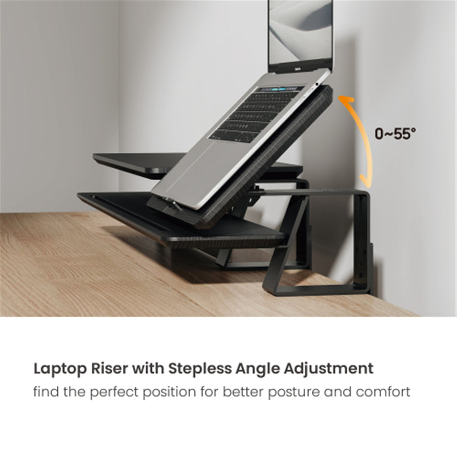 KONIC Monitor & Laptop Ergonomic Riser Stand - Black - Laptop Angle Adjustable - Dimensions 1060x275x296mm - Weight Capacity (Per layer) 35kg/10kg
