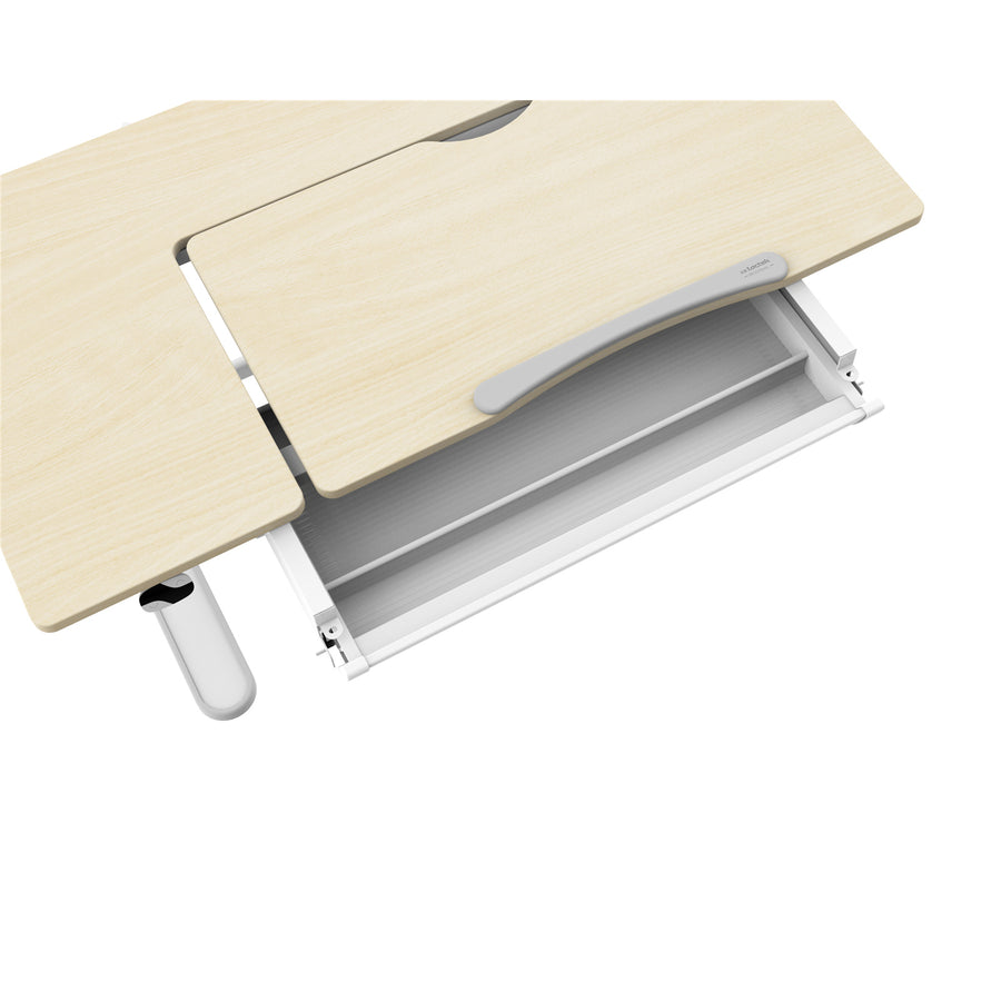 Loctek Ergonomic Study Height Adjustable Desk - 1120x600mm Tabletop - Book Shelf Holder - Storage Drawer - Bag Hook - Tilt Adjustment - Height Range 550-890mm - Loading 40kg - Lifting Speed 15mm/s