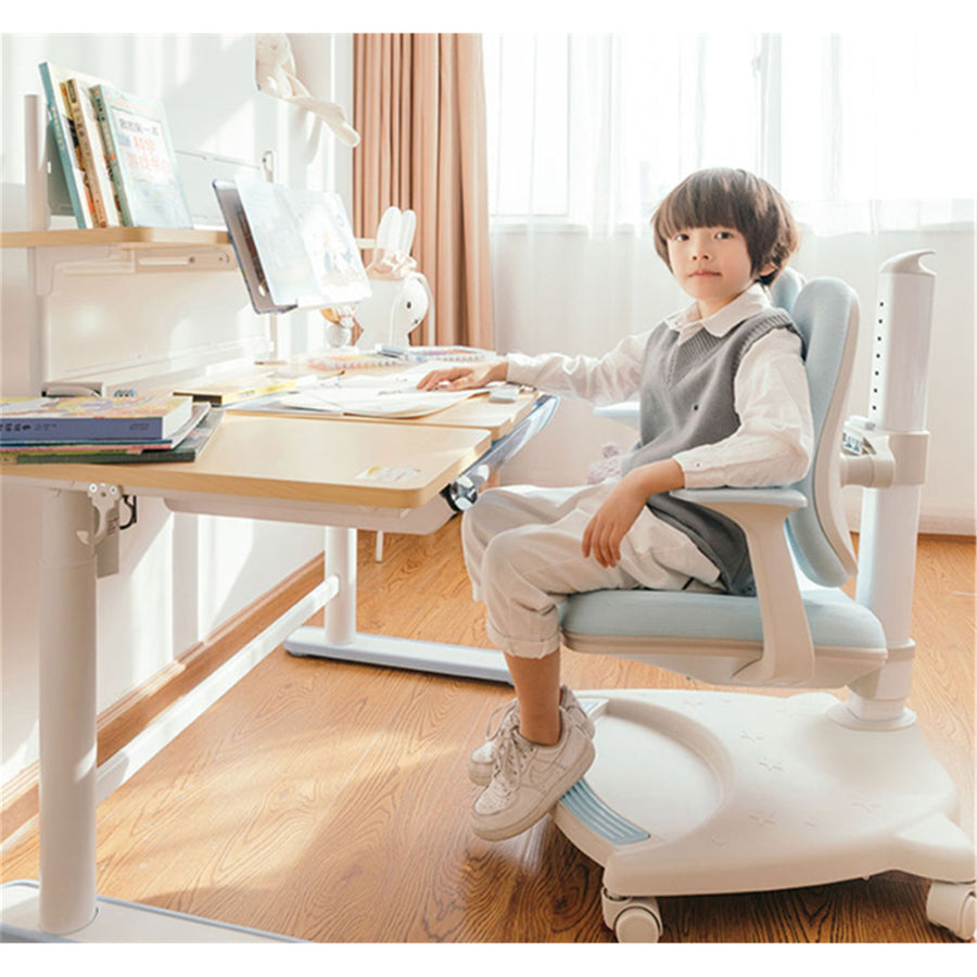 Loctek Ergonomic Study Height Adjustable Desk - 1120x600mm Tabletop - Book Shelf Holder - Storage Drawer - Bag Hook - Tilt Adjustment - Height Range 550-890mm - Loading 40kg - Lifting Speed 15mm/s