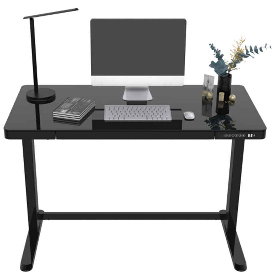 Loctek Home & Office All-in-One Standing Desk Tempered Glass Black Tabletop Size 1200*600mm - Height Memory Control Panel - 2 USB-A & 1 USB-C Charging Port  - Anti Collision System & Child Safety Lock - Pull-out Drawer - 3 Years Warranty