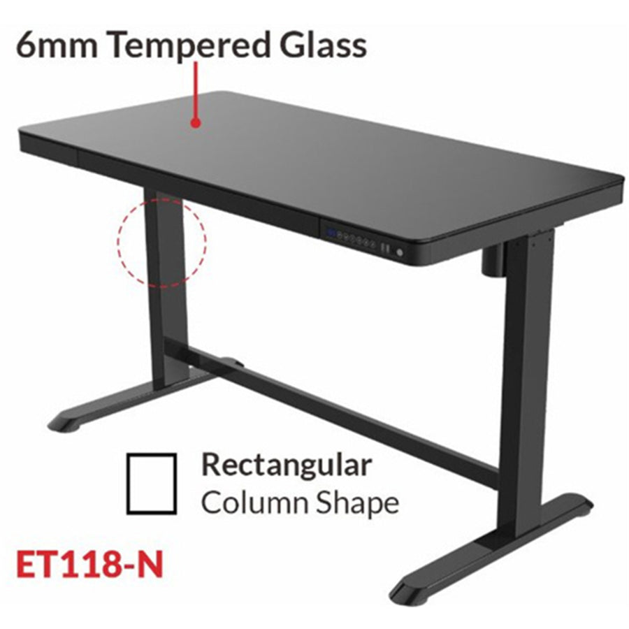 Loctek Home & Office All-in-One Standing Desk Tempered Glass Black Tabletop Size 1200*600mm - Height Memory Control Panel - 2 USB-A & 1 USB-C Charging Port  - Anti Collision System & Child Safety Lock - Pull-out Drawer - 3 Years Warranty