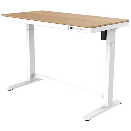 Loctek Home & Office All-in-One Standing Desk Maple White Colour Tabletop Size 1200*600x12mm With 2 USB-A + 1 USB-C Charging Port, Pull-out Drawer, With Anti Collision System & Child Safety Lock - 3 Years Warranty