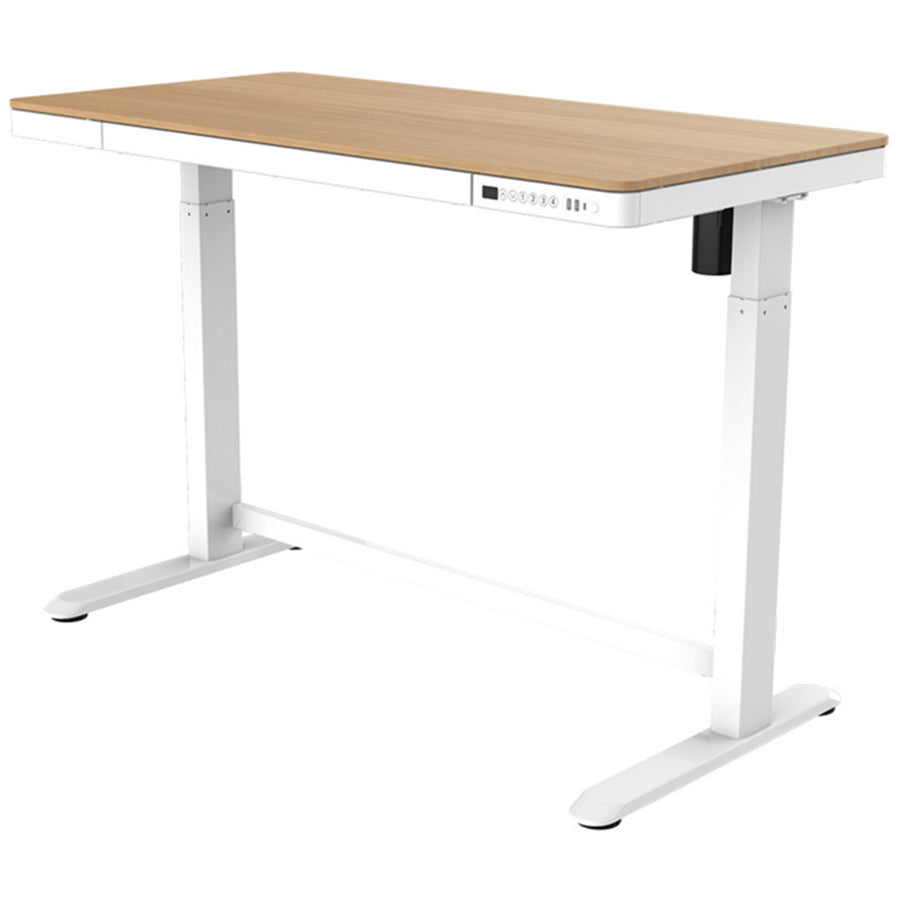 Loctek Home & Office All-in-One Standing Desk Maple White Colour Tabletop Size 1200*600x12mm With 2 USB-A + 1 USB-C Charging Port, Pull-out Drawer, With Anti Collision System & Child Safety Lock - 3 Years Warranty