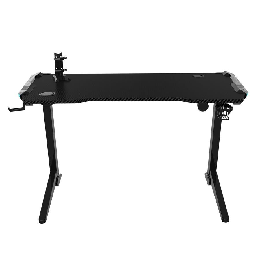 Loctek GET119X-L Gaming Desk - Electric Height Adjustable - L Angled Frame Design - 1300x600mm Carbon Fiber Texture Surface - Built-in Control Panel Four Memory Positions - RGB Lightning - Headphone & Controller & Cup Holder Accessories - 3