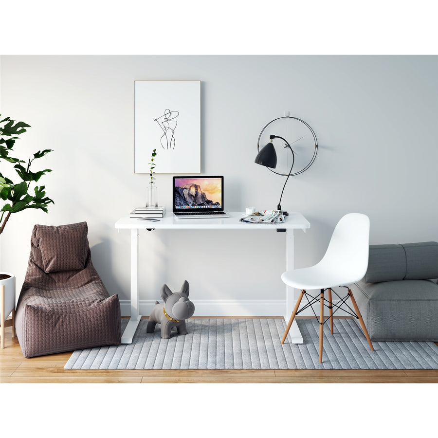 Loctek Ergonomic Eco Office Standing Desk - 1200x600x25mm -  Single Motor - Weight Capacity 70KG - 2 Stage Height Adjustable 710-1210mm - Speed 25mm/s - Sound <50dB - White Table Top with White Base Frame - 2 Years Warranty