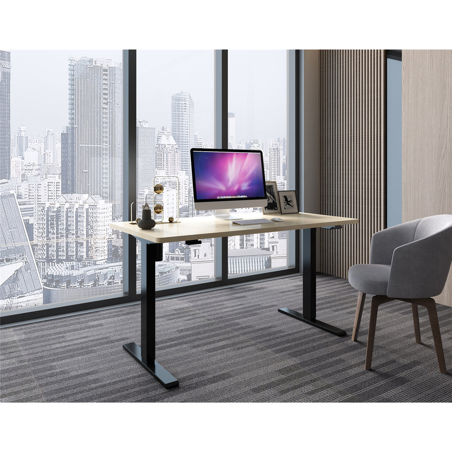Loctek Ergonomic Eco Office Standing Desk - 1200x600x25mm - Single Motor - Weight Capacity 70KG - 2 Stage Height Adjustable 710-1210mm - Speed 25mm/s - Sound <50dB - Honey Oak Colour Table Top with Black Base Frame - 2 Years Warranty