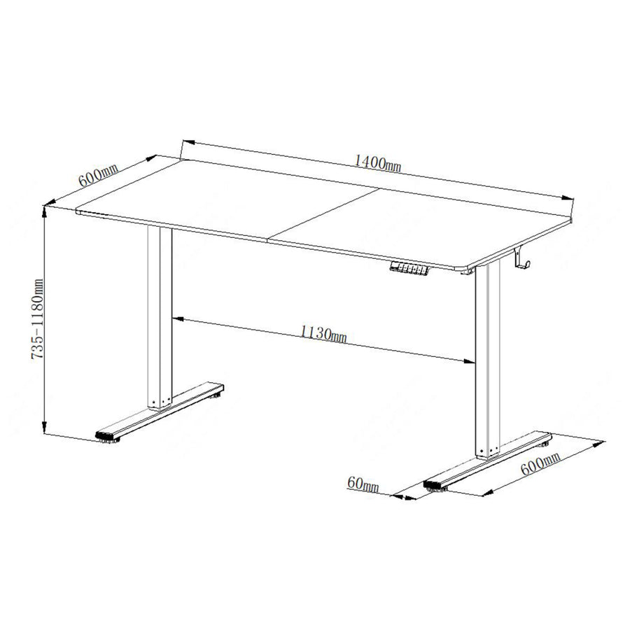 Loctek Ergonomic Basic Standing Desk - Single Motor - 1400x600x16mm Spliced Tabletop - White - Weight Capacity 70KG - Memory Control Panel - 2 Stage Height Adjustable 735-1180mm - Speed 15mm/s - Sound <50dB