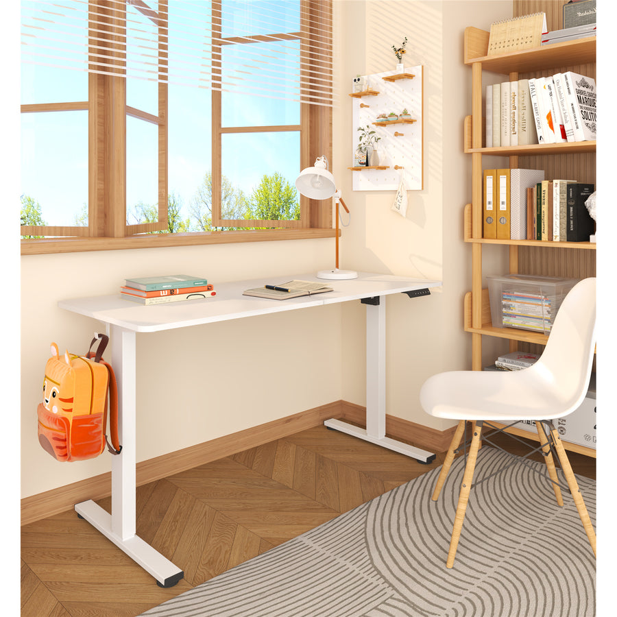 Loctek Ergonomic Basic Standing Desk - Single Motor - 1400x600x16mm Spliced Tabletop - White - Weight Capacity 70KG - Memory Control Panel - 2 Stage Height Adjustable 735-1180mm - Speed 15mm/s - Sound <50dB