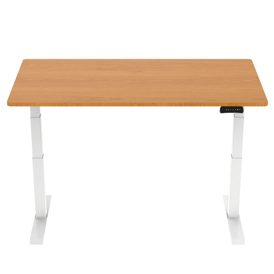 Loctek Ergonomic Premium Office Standing Desk - 1400x800x25mm - Dual Motor - 3 Stage Height Range 580-1230mm - Programmable Height Memory Control - Anti-Collision Function - Weight Capacity 160kg - Honey Oak Table Top With White Base Frame