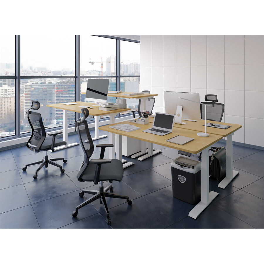Loctek Ergonomic Premium Office Standing Desk - 1400x800x25mm - Dual Motor - 3 Stage Height Range 580-1230mm - Programmable Height Memory Control - Anti-Collision Function - Weight Capacity 160kg - Honey Oak Table Top With White Base Frame