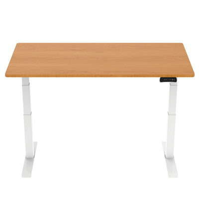 Loctek Ergonomic Premium Office Standing Desk - 1600x800x25mm - Dual Motors - 3 Stage Height Range 580-1230mm - Programmable Height Memory Control - Anti-Collision Function - Weight Capacity 125kg - Honey Oak Colour Table Top With White Bas