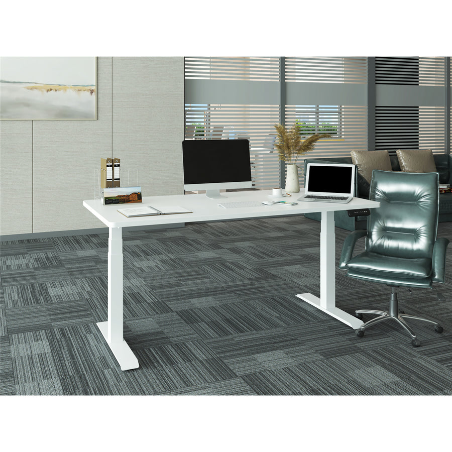 Loctek Ergonomic Premium Office Standing Desk - 1600x800x25mm - Dual Motors - 3 Stage Height Range 580-1230mm - Programmable Height Memory Control - Anti-Collision Function - Weight Capacity 125kg - White Table Top With White Base Frame