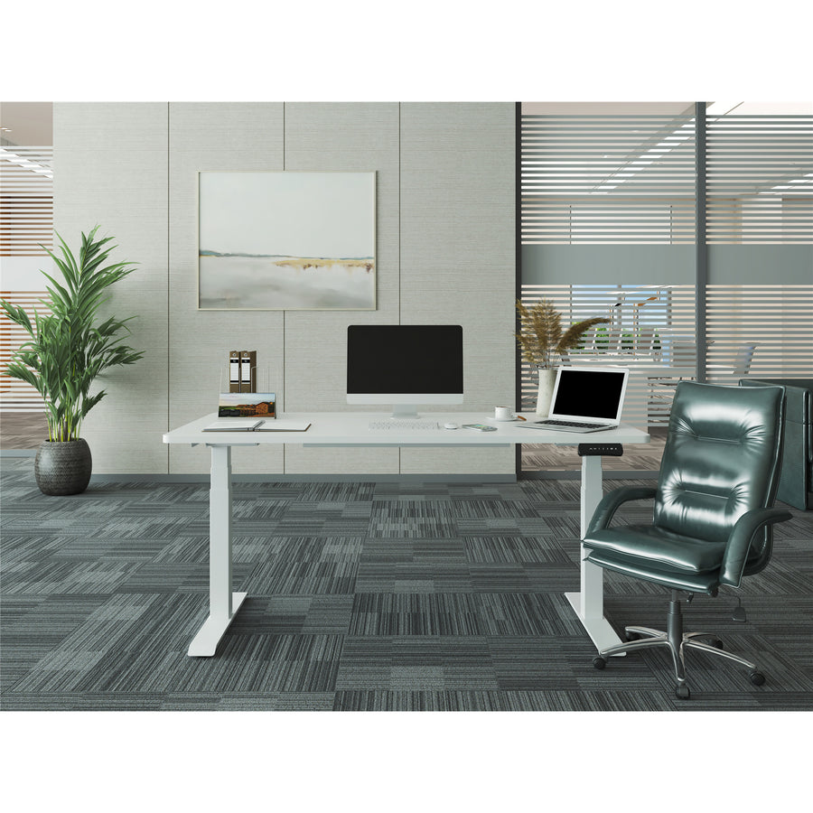 Loctek Ergonomic Premium Office Standing Desk - 1600x800x25mm - Dual Motors - 3 Stage Height Range 580-1230mm - Programmable Height Memory Control - Anti-Collision Function - Weight Capacity 125kg - White Table Top With White Base Frame