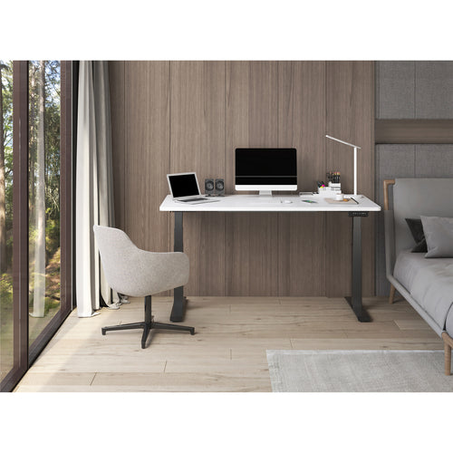 Loctek Ergonomic Premium Office Standing Desk - 1800x800x25mm - Dual Motors - 3 Stage Height Range 580-1230mm - Programmable Height Memory Control - Anti-Collision Function - Weight Capacity 125kg - White Table Top With Black Base Frame