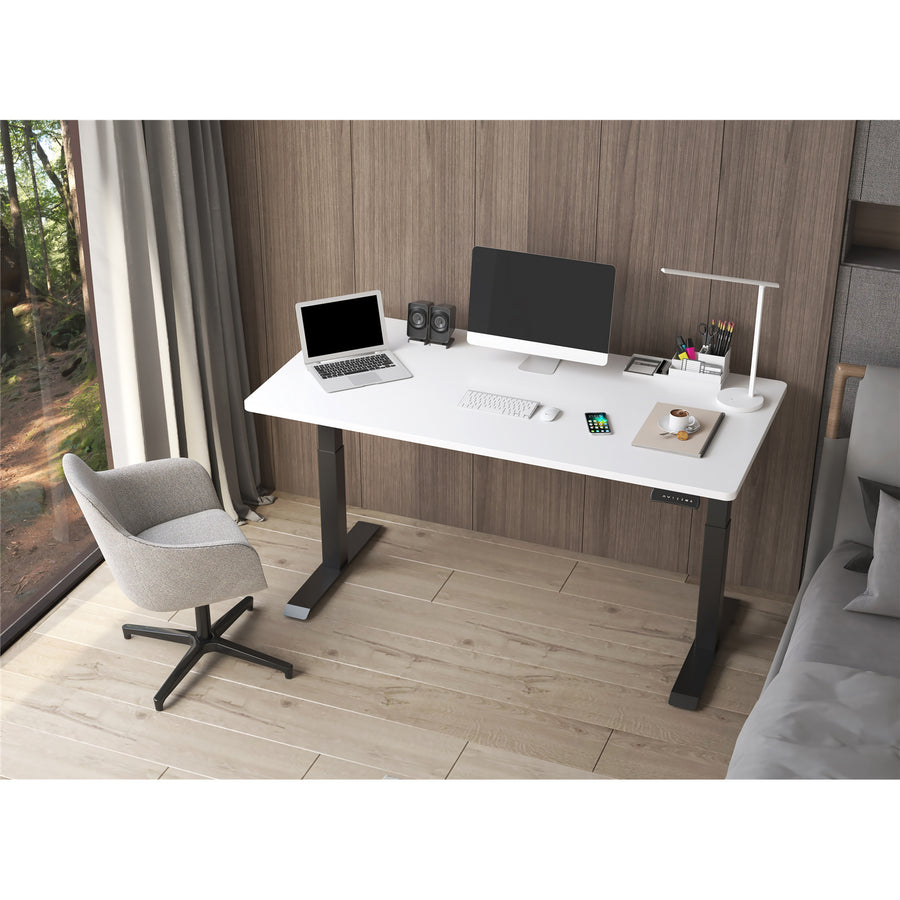 Loctek Ergonomic Premium Office Standing Desk - 1800x800x25mm - Dual Motors - 3 Stage Height Range 580-1230mm - Programmable Height Memory Control - Anti-Collision Function - Weight Capacity 125kg - White Table Top With Black Base Frame