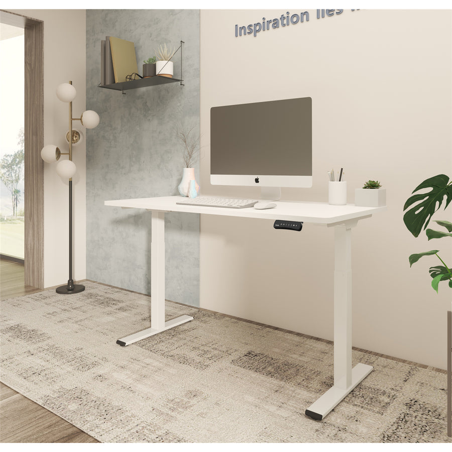 Loctek Ergonomic Pro Office - 1400x700x25mm - Dual Motor Standing Desk - 2 Stage Height Range 710-1200mm - Programmable Height Memory Control - Anti-Collision Function - Weight Capacity 100kg - White Table Top With White Base Frame - 3 Year