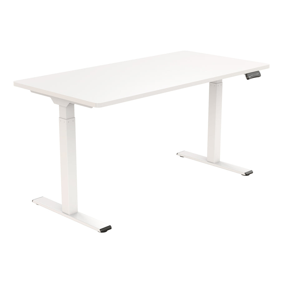 Loctek Ergonomic Pro Office - 1400x700x25mm - Dual Motor Standing Desk - 2 Stage Height Range 710-1200mm - Programmable Height Memory Control - Anti-Collision Function - Weight Capacity 100kg - White Table Top With White Base Frame - 3 Year