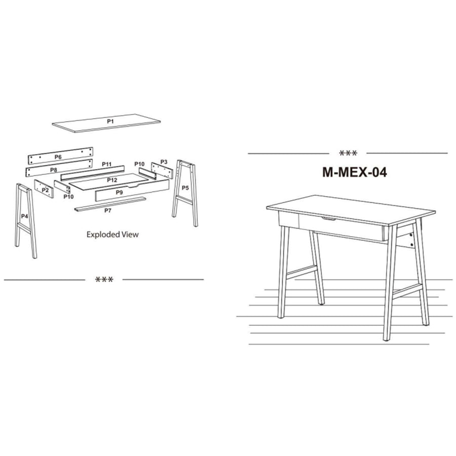 Miro MEX-04 1069W*508D*737H mm White M11 solid Wood desk