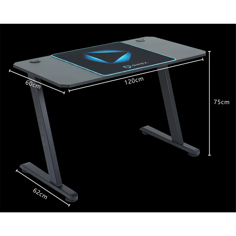 ONEX GD1300Z Ver.2 Z Shaped Gaming Desk 1200x600x750mm - Carbon Fibre Melamine Finish Desktop - Half-Coverage Anti-Slip Desk Mat