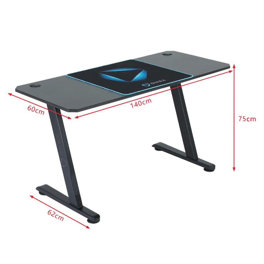 ONEX GD1400Z Ver.2 Z Shaped Gaming Desk - 1400x600x750mm - Carbon Fibre Melamine Finish Desktop - Half-Coverage Anti-Slip Desk Mat