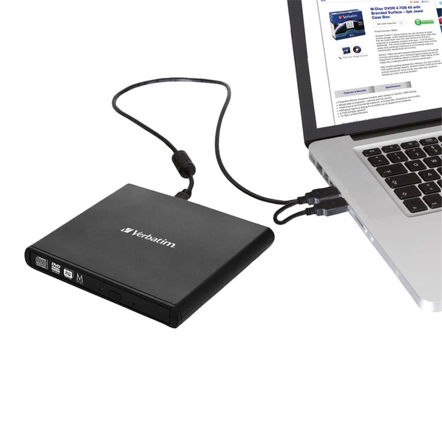 Verbatim  98938 USB 2.0 External Slimline Mobile CD/DVD Writer - Black
