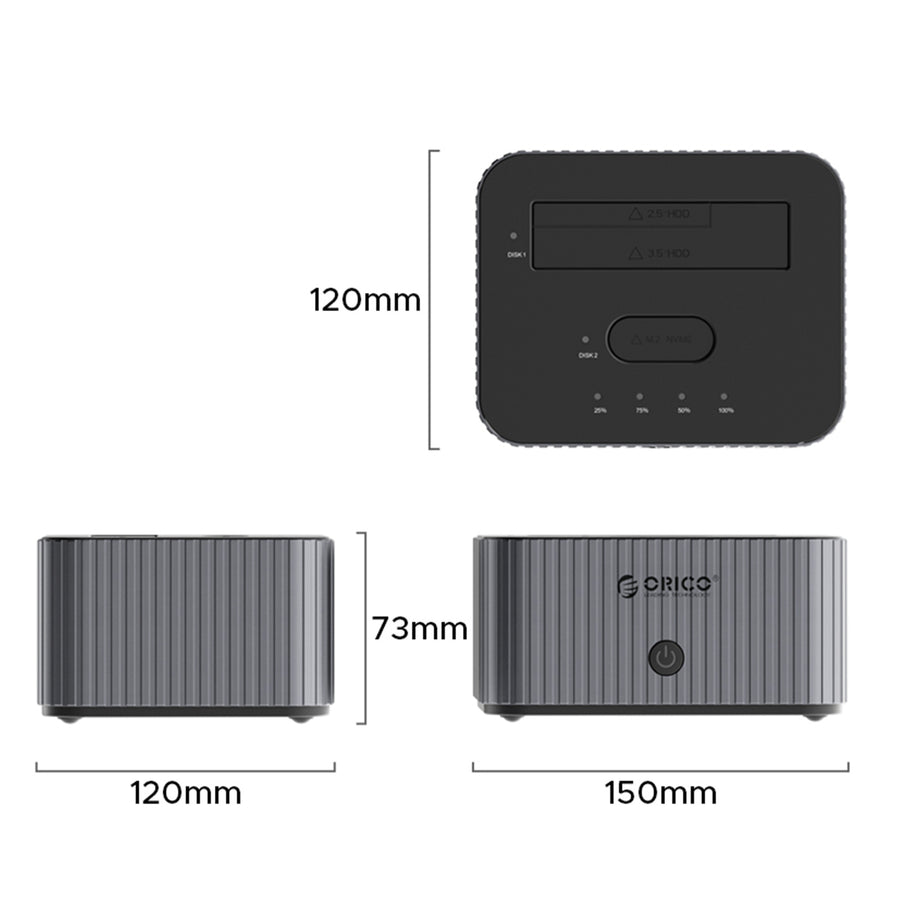 Orico 2-Bay Hard Drive Docking Station for M.2 NVMe SSD & 2.5-inch SSD/HDD & 3.5-2-Bay Hard Drive