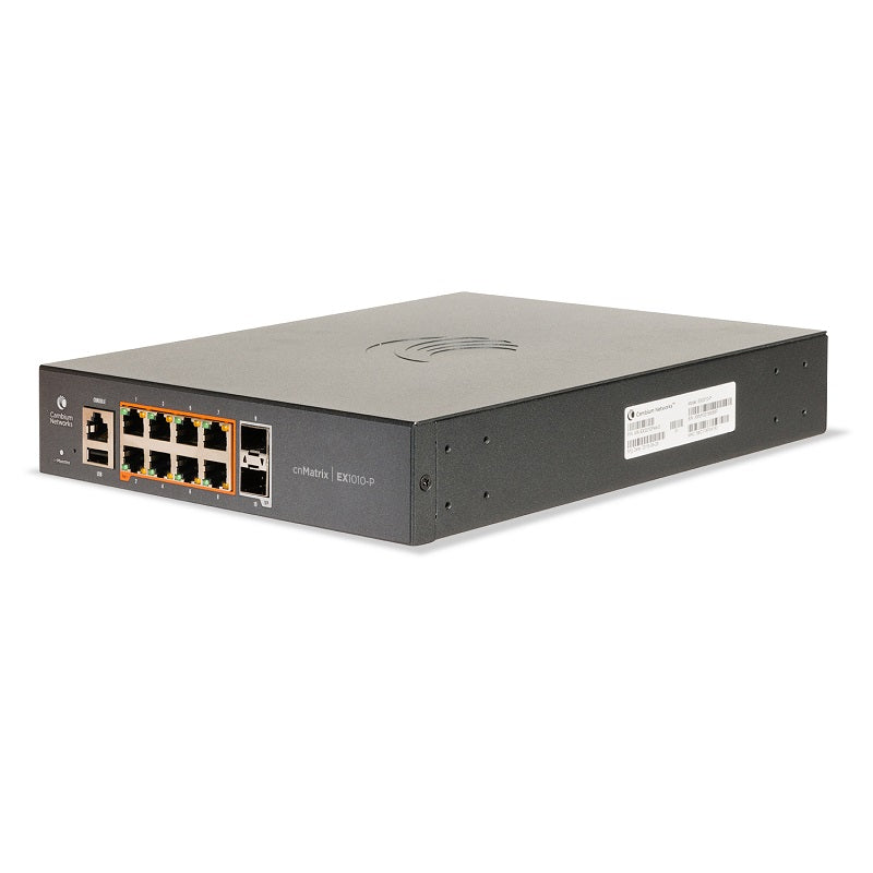 Cambium Networks EX1010-P - Cambium cnMatrix EX1010-P, Intelligent Ethernet PoE+ Switch, 8 1Gbps and 2 1Gbps SFP fiber ports