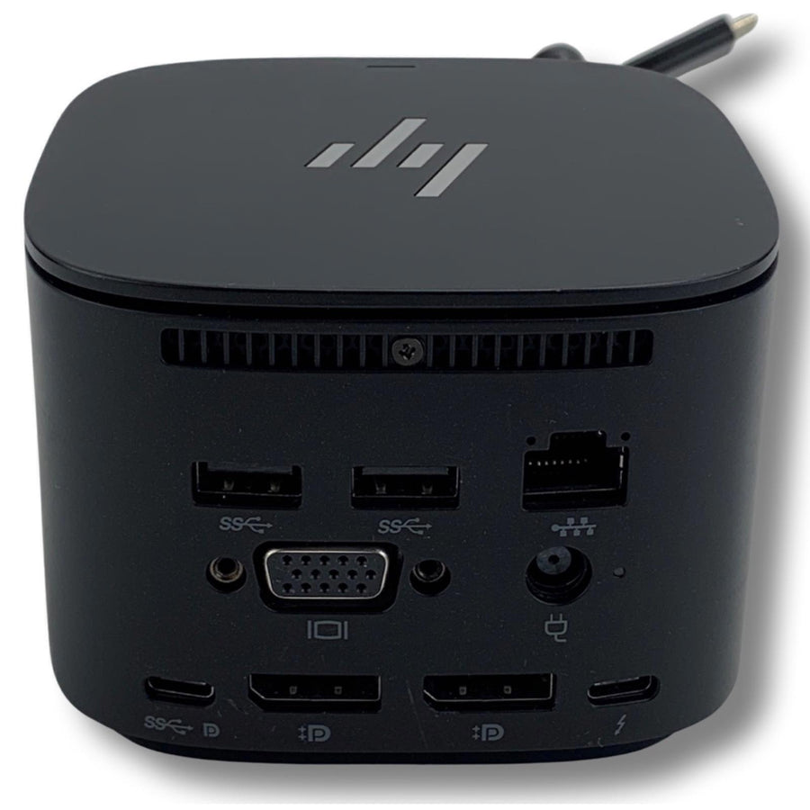 HP 3TR87AA G2 USB-C Thunderbolt 230W Docking Station (A-Grade Refurbished) Front ports: 1x USB-C - Side ports: 1x Audio Jack, 1x USB 3.0, 1 Kensington lock slot - Back Ports: 1x Thunderbolt port, 1x USB-C DisplayPort, 2x DisplayPort, 1 VGA port, 2x U