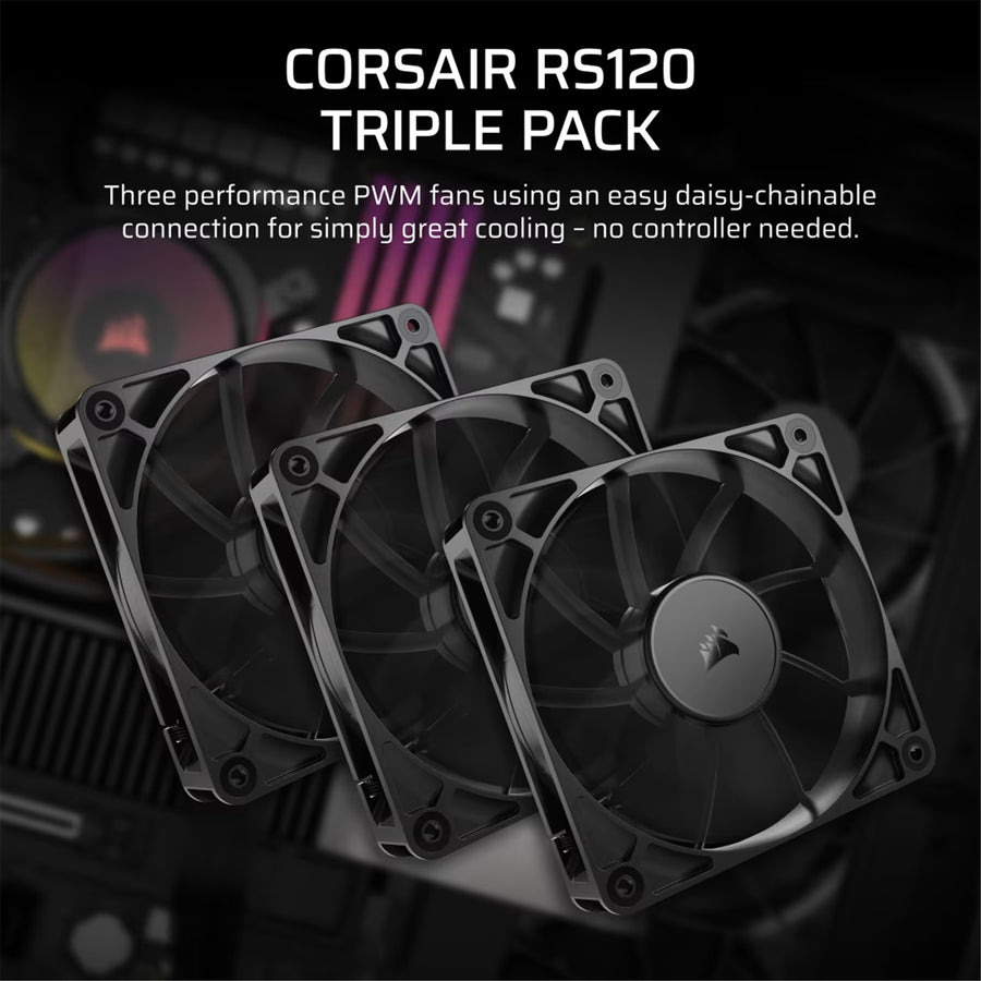 Corsair RS120 Black 120mm Fan Triple Pack with Daisy-chainable 4-pin PWM connectors