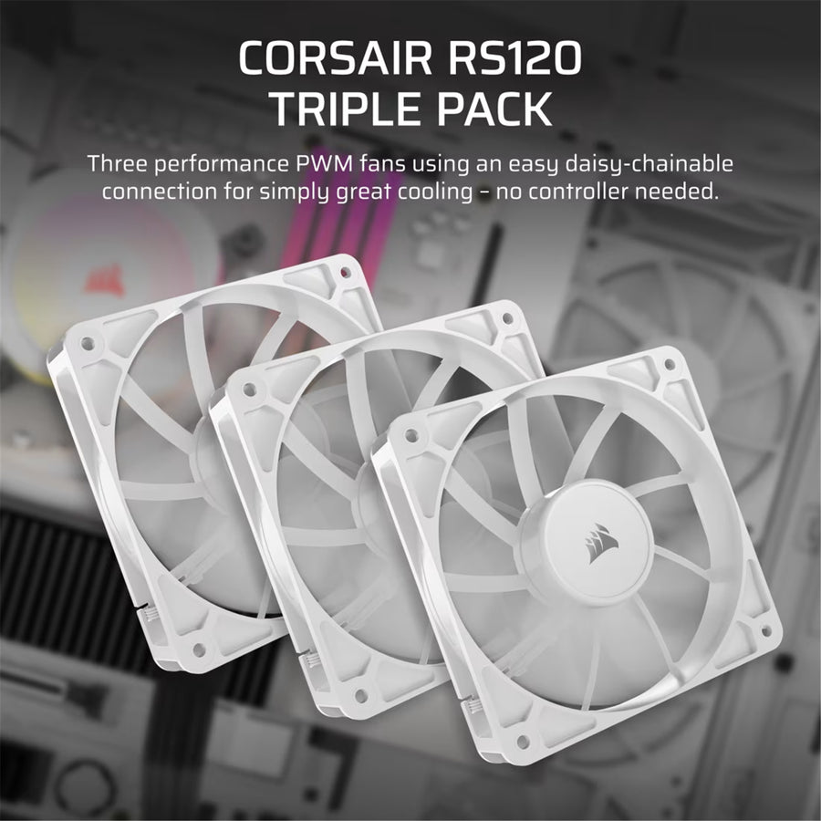 Corsair RS120 White 120mm Fan Triple Pack with Daisy-chainable 4-pin PWM connectors