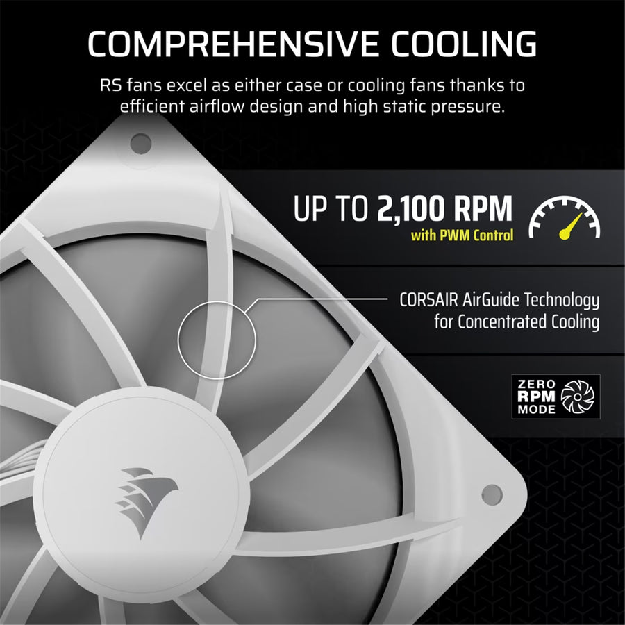 Corsair RS120 White 120mm Fan Triple Pack with Daisy-chainable 4-pin PWM connectors