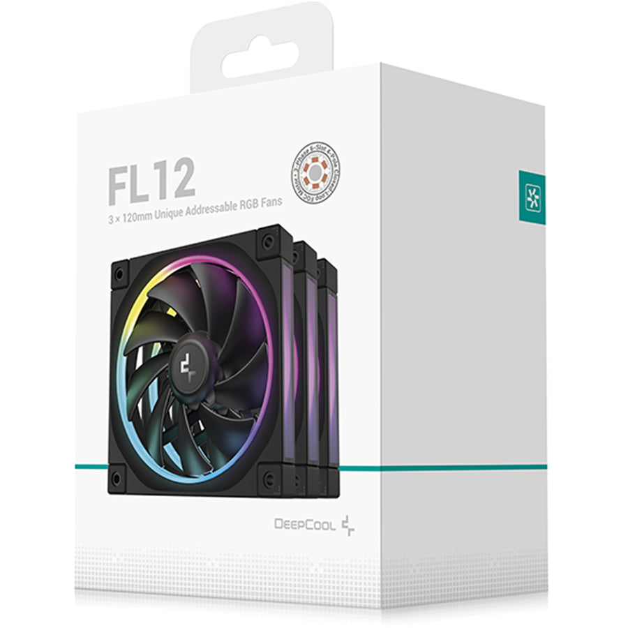 DEEPCOOL FL12 SE ARGB Black 120mm PWM Case Cooling Fan, 3x 120mm Fan Pack