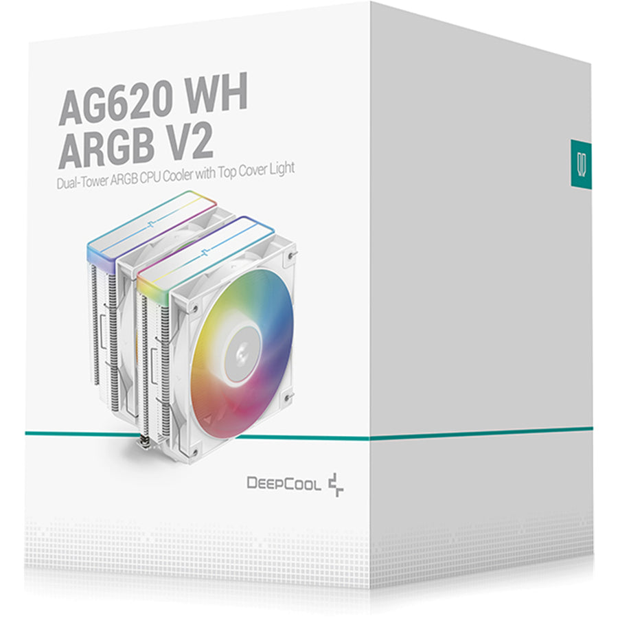 DEEPCOOL AG620 V2 White CPU Cooler 2 x 120mm ARGB Fan, Support Intel LGA 1851/ 1700 / 1200 / 1151 / 1150 / 1155, AMD AM5 / AM4