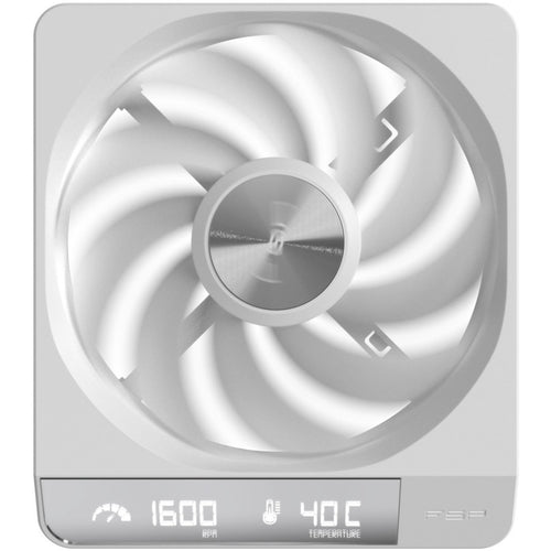 FSP ZenFan White 120mm Case Fan With Digital Display for RPM & Temperature, 120mmx140mmx25mm, Require 140mm slot for installation
