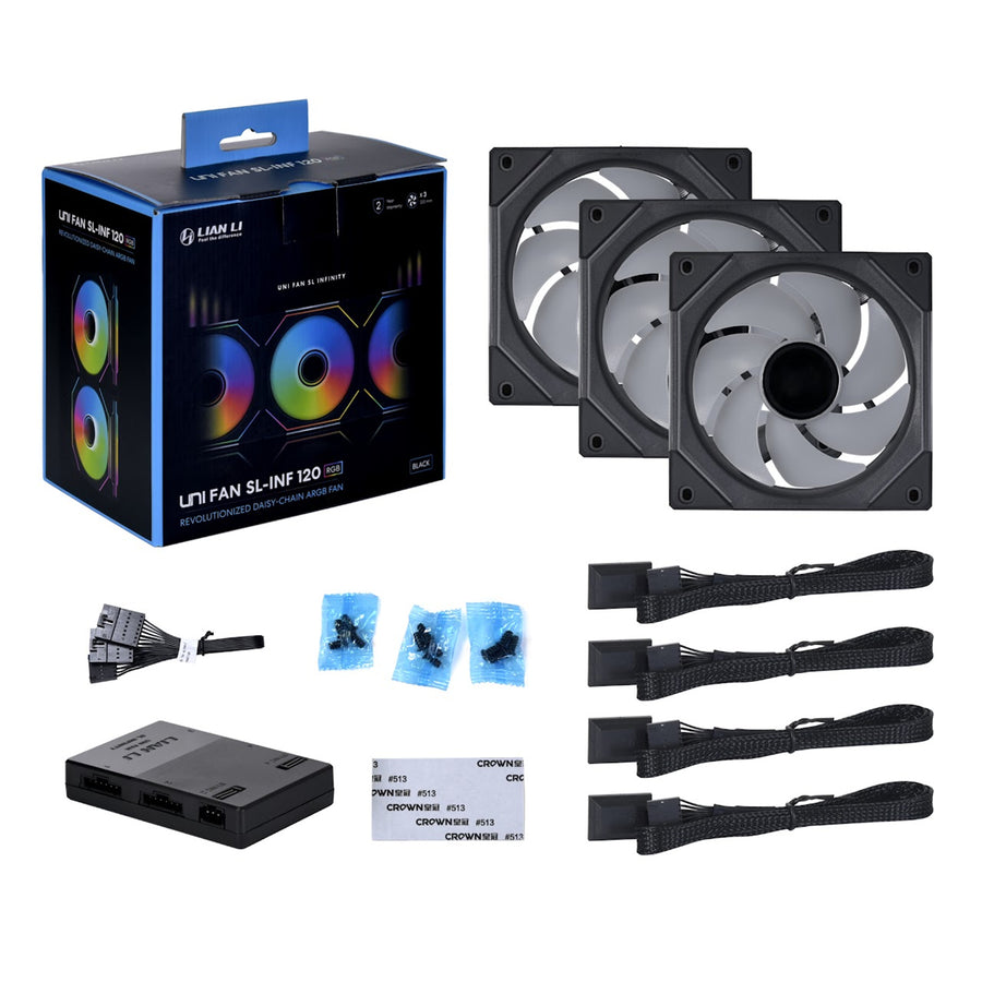 Lian Li UNI FAN SL Infinity Digital Addressable RGB 120 Fan, 3x 120mm Fan Pack with Controller, Black