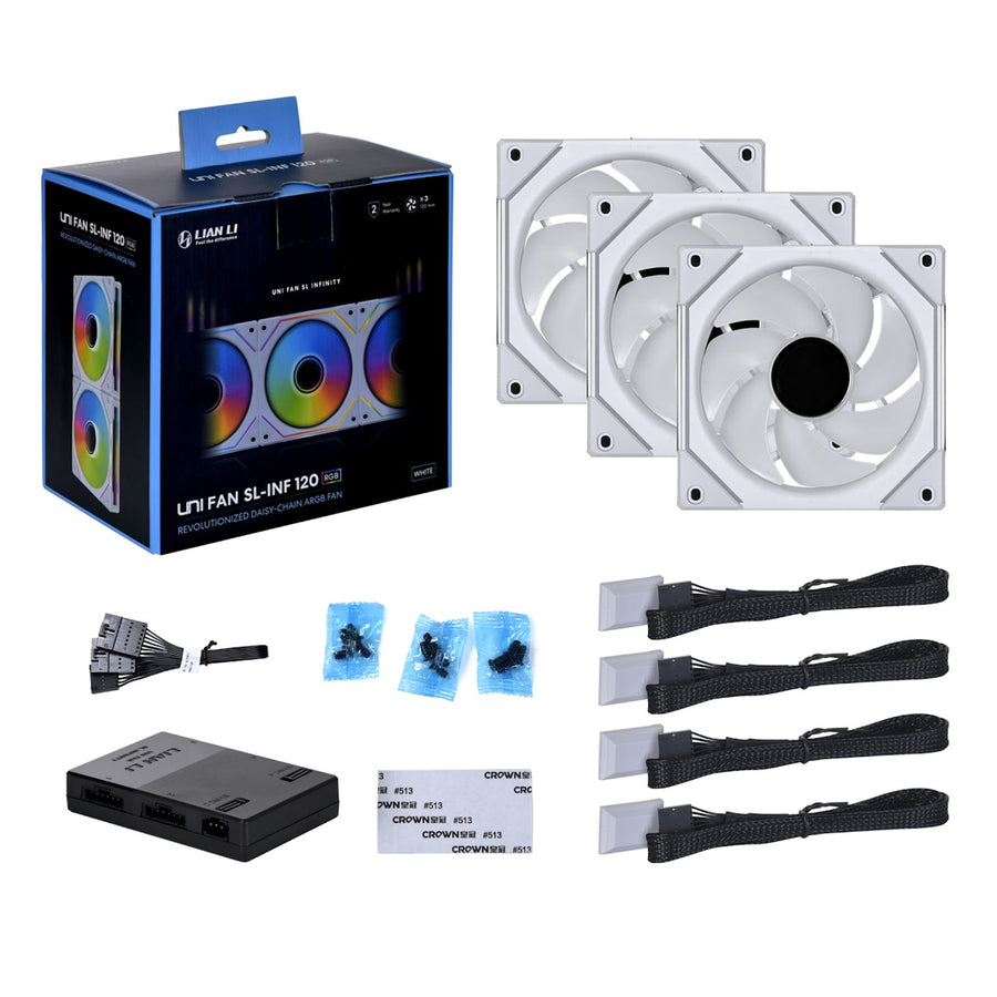 Lian Li UNI FAN SL Infinity Digital Addressable RGB 120 Fan, 3 pack with controller , White