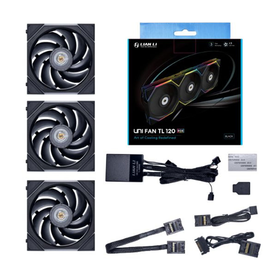 Lian Li UNI FAN TL120 Digital Addressable RGB 120 Fan, 3 Pack, Black